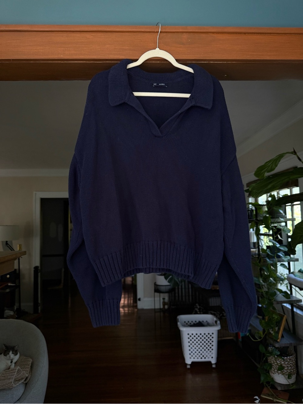 GAP Women’s Navy V-Neck Collared Sweater